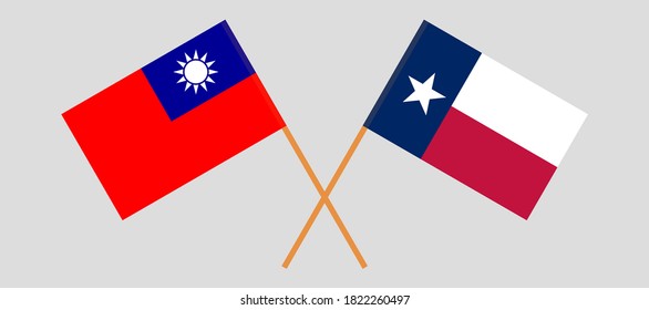 Crossed flags of the State of Texas and Taiwan. Official colors. Correct proportion. Vector illustration
