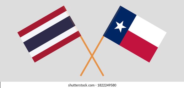 Crossed flags of the State of Texas and Thailand. Official colors. Correct proportion. Vector illustration
