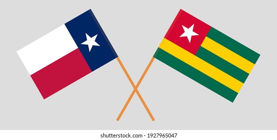 Crossed flags of the State of Texas and Togo. Official colors. Correct proportion