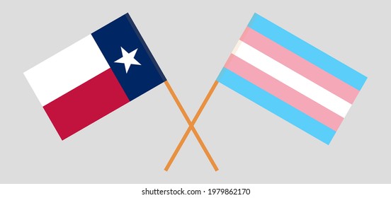 Crossed flags of the State of Texas and Transgender Pride. Official colors. Correct proportion