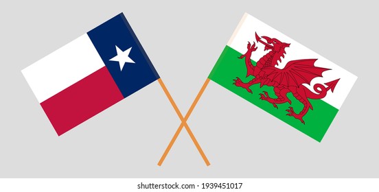 Banderas cruzadas del Estado de Texas y Gales. Colores oficiales. Proporción correcta