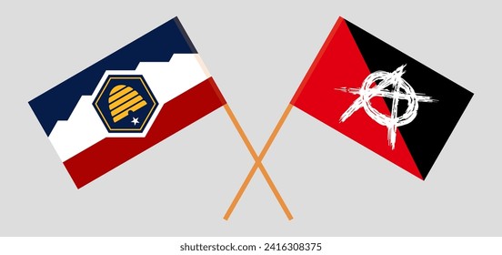 Crossed flags of The State of Utah and anarchy. Official colors. Correct proportion. Vector illustration
