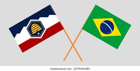 Crossed flags of The State of Utah and Brazil. Official colors. Correct proportion. Vector illustration