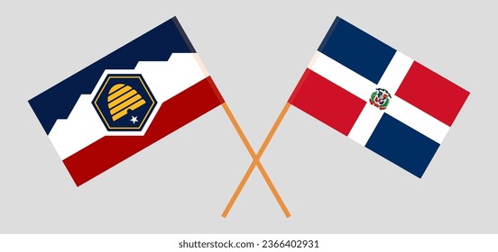 Crossed flags of The State of Utah and Dominican Republic. Official colors. Correct proportion. Vector illustration
