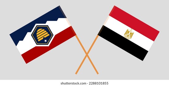 Crossed flags of The State of Utah and Egypt. Official colors. Correct proportion. Vector illustration
