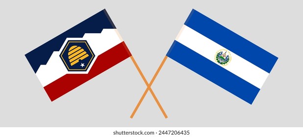 Crossed flags of The State of Utah and El Salvador. Official colors. Correct proportion. Vector illustration
