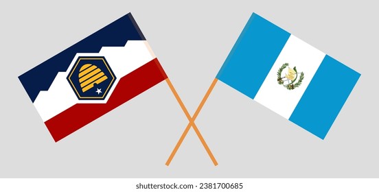 Crossed flags of The State of Utah and Guatemala. Official colors. Correct proportion. Vector illustration
