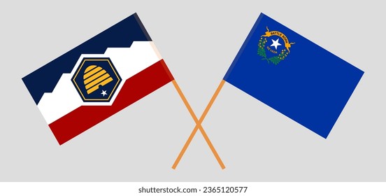Crossed flags of The State of Utah and The State of Nevada. Official colors. Correct proportion. Vector illustration
