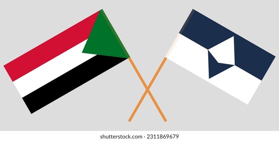 Crossed flags of the Sudan and Antarctica. Official colors. Correct proportion. Vector illustration
