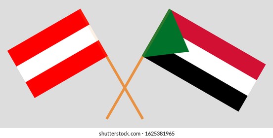 Crossed flags of Sudan and Austria. Official colors. Correct proportion. Vector illustration
