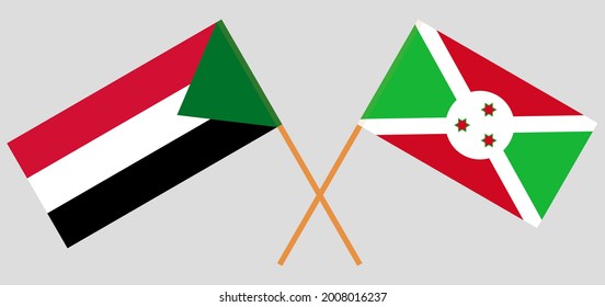 Crossed flags of the Sudan and Burundi. Official colors. Correct proportion
