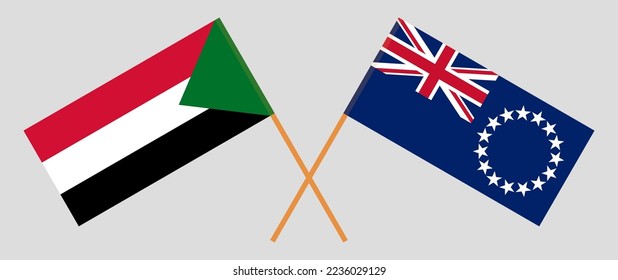 Crossed flags of the Sudan and Cook Islands. Official colors. Correct proportion. Vector illustration

