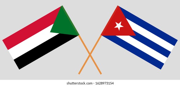 Crossed flags of Sudan and Cuba. Official colors. Correct proportion. Vector illustration
