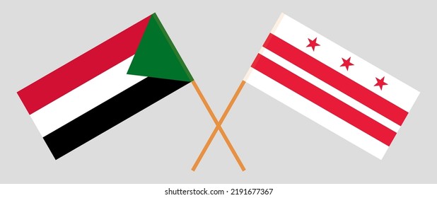 Banderas cruzadas del Sudán y del Distrito de Columbia. Colores oficiales. Proporción correcta. Ilustración del vector

