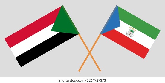 Crossed flags of the Sudan and Equatorial Guinea. Official colors. Correct proportion. Vector illustration
