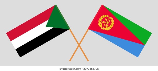 Crossed flags of the Sudan and Eritrea. Official colors. Correct proportion
