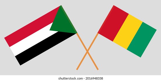 Banderas cruzadas de Sudán y Guinea. Colores oficiales. Proporción correcta