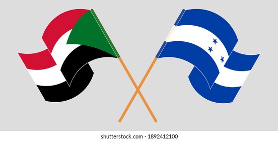  Gekreuzte Flaggen des Sudan und Honduras