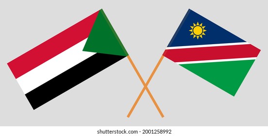 Gekreuzte Flaggen des Sudan und Namibias. Offizielle Farben. Richtiger Anteil
