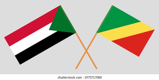 Crossed flags of the Sudan and Republic of the Congo. Official colors. Correct proportion