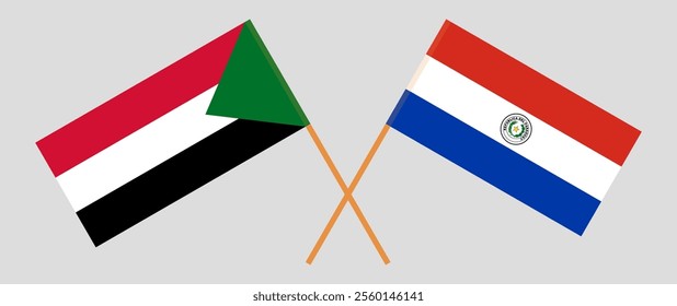 Crossed flags of the Sudan and Republic of Paraguay. Official colors. Correct proportion. Vector illustration.
