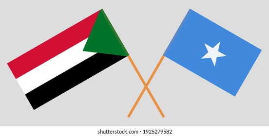 Banderas cruzadas del Sudán y Somalia. Colores oficiales. Proporción correcta