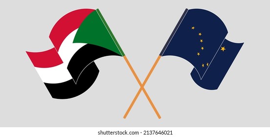 Crossed flags of the Sudan and the State of Alaska. Official colors. Correct proportion. Vector illustration
