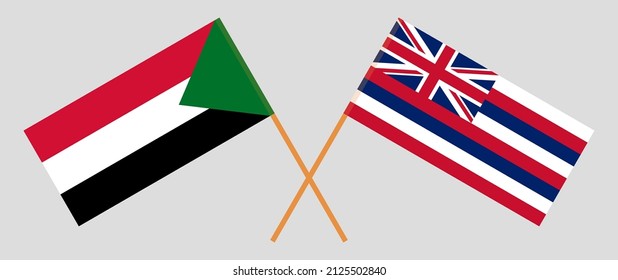 Crossed flags of the Sudan and The State Of Hawaii. Official colors. Correct proportion. Vector illustration
