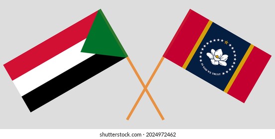 Crossed flags of the Sudan and the State of Mississippi. Official colors. Correct proportion