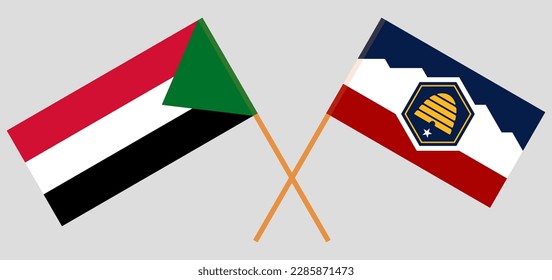 Banderas cruzadas del Sudán y del Estado de Utah. Colores oficiales. Proporción correcta. Ilustración del vector