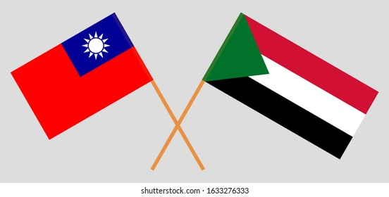 Crossed flags of Sudan and Taiwan. Official colors. Correct proportion. Vector illustration
