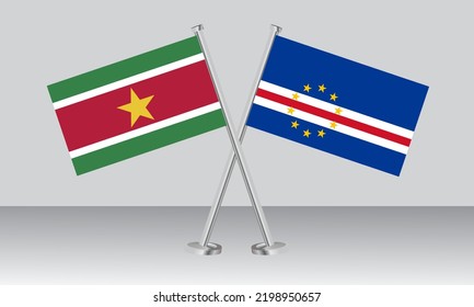 Crossed flags of Suriname and CAPE VERDE. Official colors. Correct proportion. Banner design