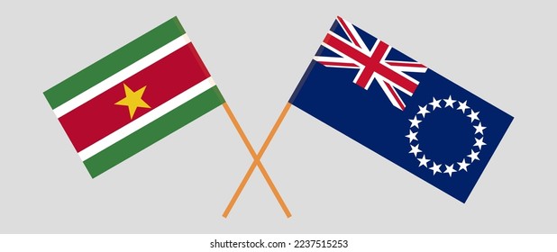 Crossed flags of Suriname and Cook Islands. Official colors. Correct proportion. Vector illustration
