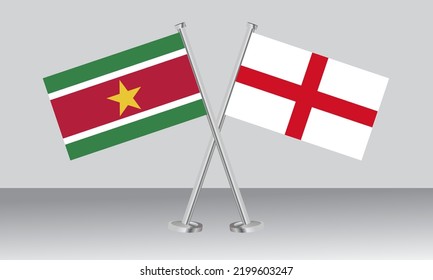 Crossed flags of Suriname and England. Official colors. Correct proportion. Banner design
