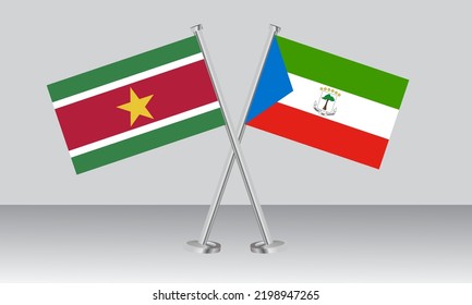 Banderas cruzadas de Surinam y Guinea Ecuatorial. Colores oficiales. Proporción correcta. Diseño de pancartas