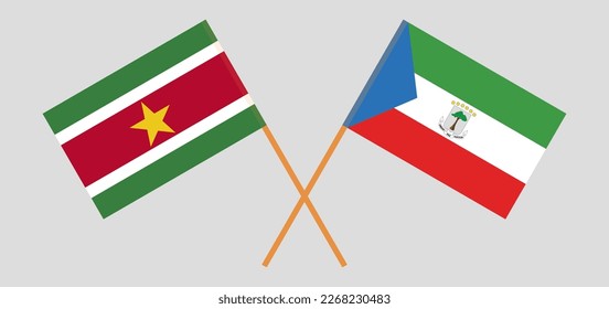 Crossed flags of Suriname and Equatorial Guinea. Official colors. Correct proportion