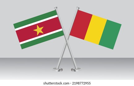 Crossed flags of Suriname and Guinea. Official colors. Correct proportion. Banner design