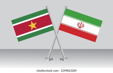Crossed flags of Suriname and Iran. Official colors. Correct proportion. Banner design