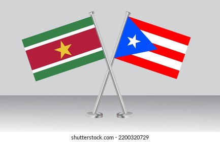 Crossed flags of Suriname and Puerto Rico. Official colors. Correct proportion. Banner design