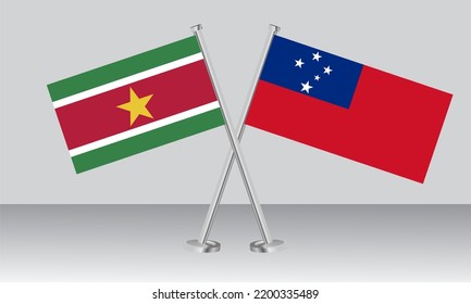 Crossed flags of Suriname and Samoa. Official colors. Correct proportion. Banner design
