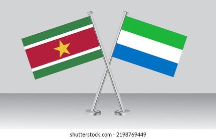 Crossed flags of Suriname and Sierra Leone. Official colors. Correct proportion. Banner design