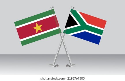 Crossed Flags Of Suriname And South Africa. Official Colors. Correct Proportion. Banner Design