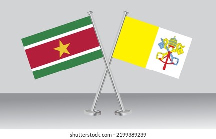 Crossed Flags Of Suriname And Vatican City. Official Colors. Correct Proportion. Banner Design