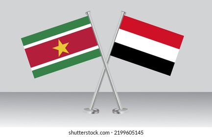 Crossed flags of Suriname and Yemen. Official colors. Correct proportion. Banner design