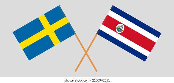 Crossed flags of Sweden and Costa Rica. Official colors. Correct proportion. Vector illustration
