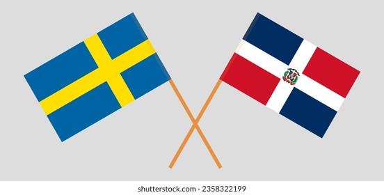 Crossed flags of Sweden and Dominican Republic. Official colors. Correct proportion. Vector illustration
