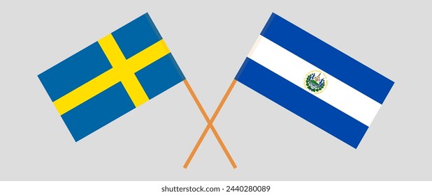 Crossed flags of Sweden and El Salvador. Official colors. Correct proportion. Vector illustration
