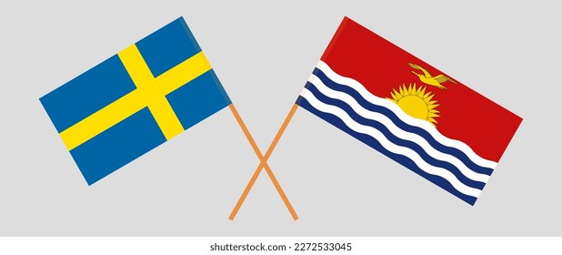 Crossed flags of Sweden and Kiribati. Official colors. Correct proportion. Vector illustration