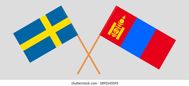 Crossed flags of Sweden and Mongolia