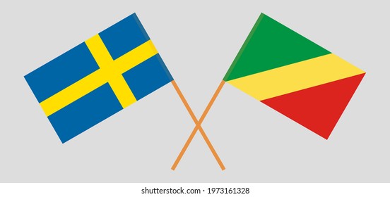 Crossed flags of Sweden and Republic of the Congo. Official colors. Correct proportion